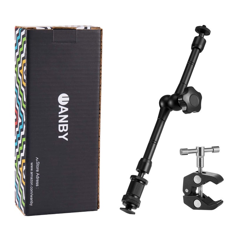 WANBY 11 Inch Articulating Friction Magic Arm Adjustable w/Hot Shoe Mount 1/4'' Tripod Screw for Camera Rig, LCD Monitor, LED Flash Lights (11'Arm & Clip) - Image 2